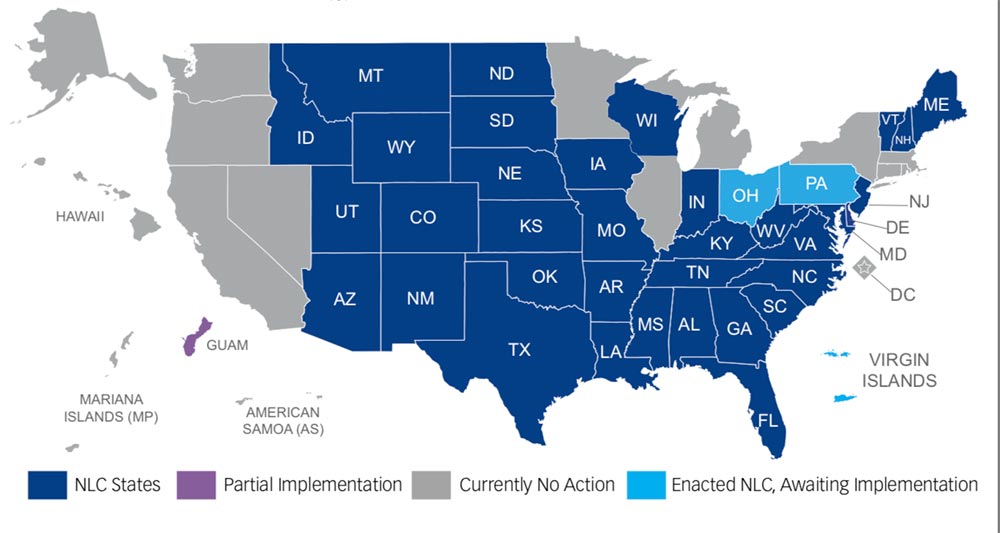The Nurse Licensure Compact (NLC) allows a nurse to have one multi-state license with the ability to practice in the home state and other compact states.