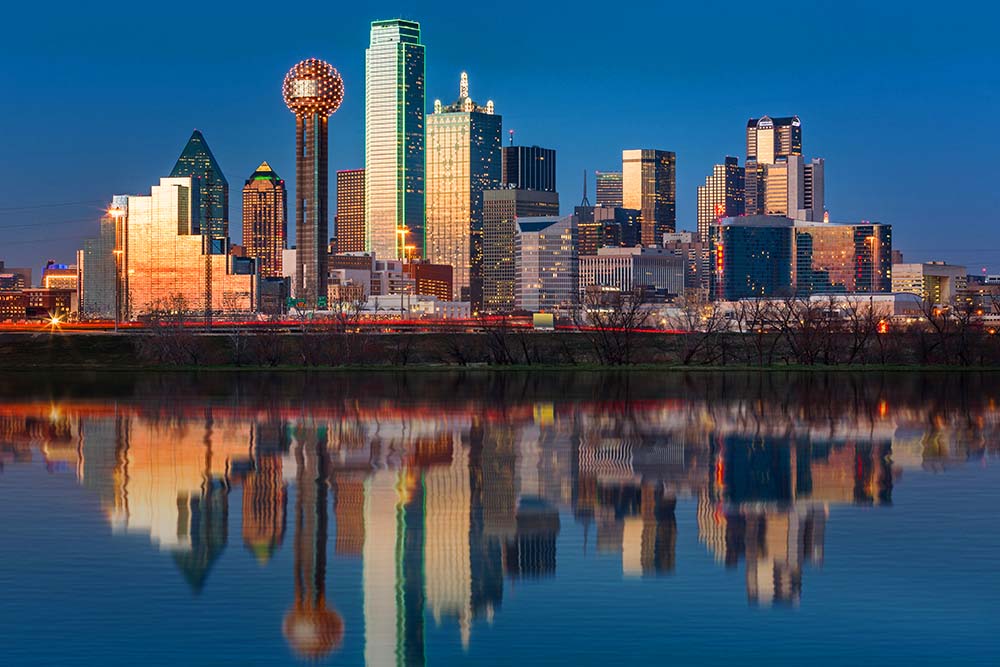 Downtown Dallas at dusk