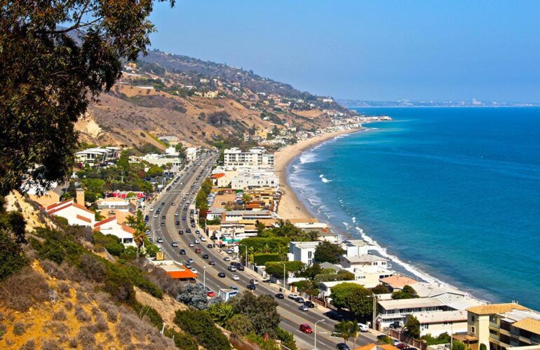 The Pacific Coast Highway from Malibu, California. is a relaxing drive with plenty of beach and cafe selections to enjoy