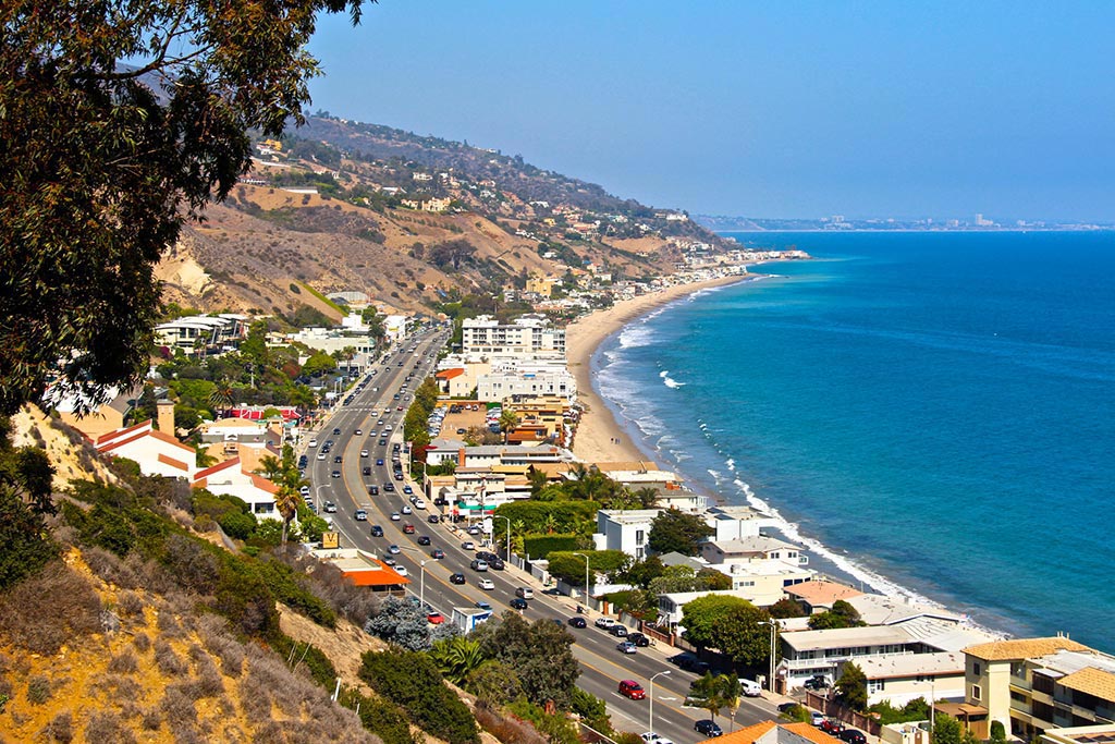 The Pacific Coast Highway from Malibu, California. is a relaxing drive with plenty of beach and cafe selections to enjoy