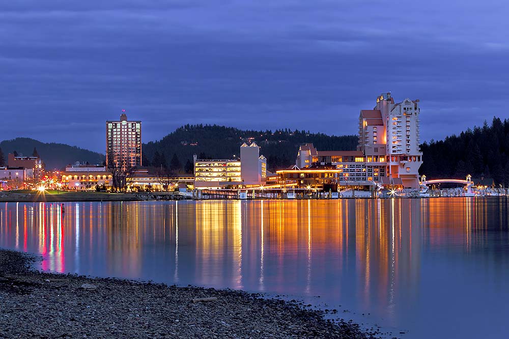 Visit Downtown Coeur-d'Alene, Idaho in the evening