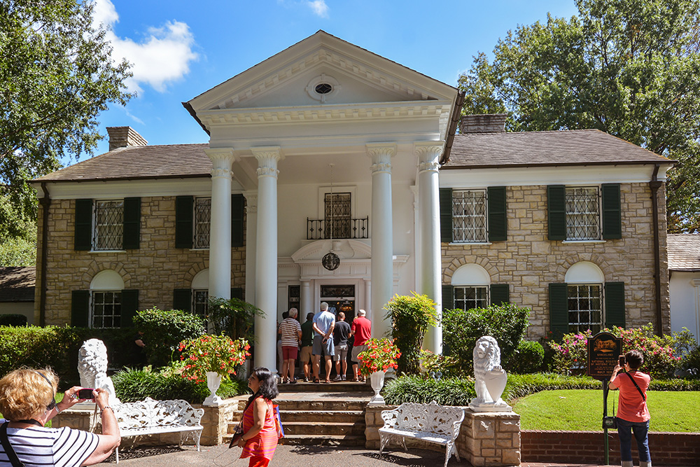 Tourists visit Elvis Presley's Graceland Mansion in Memphis, Tennessee